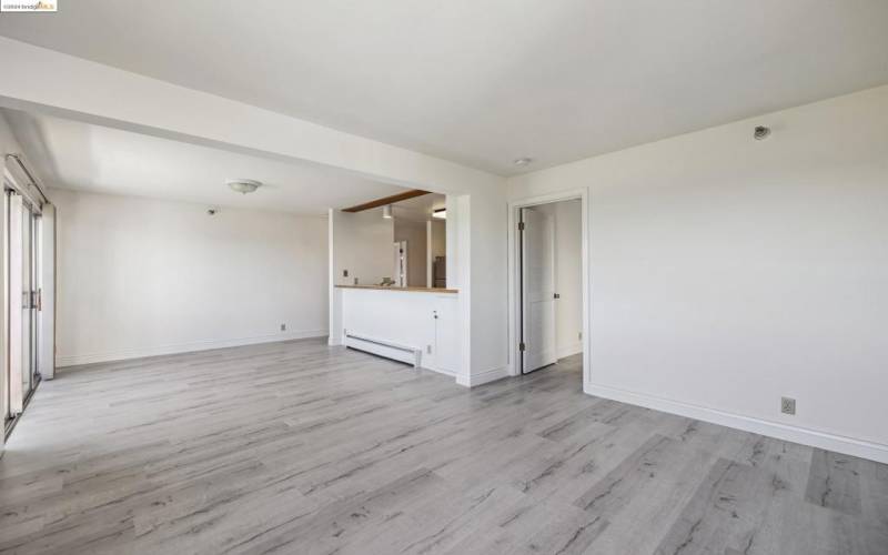 Bright living area with fireplace