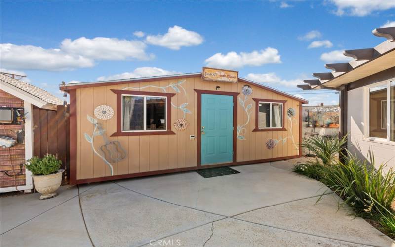 Outdoor shed set up as another bedroom