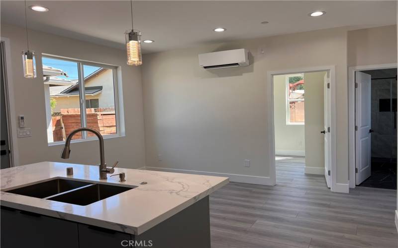 Open, airy kitchen living area