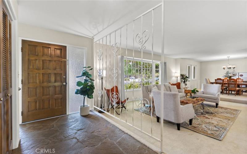 Slate entryway and Living Room