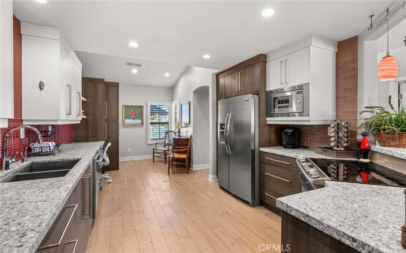 Kitchen with stainless appliances. High end cabinets and beautiful counter tops.