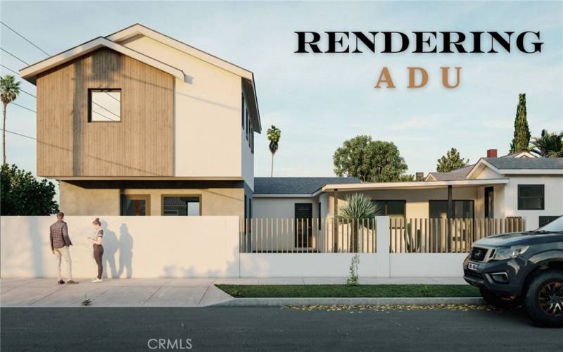 Rendering for approved two story ADU PERMIT. THIS IS NOT AN ACTUAL PHOTO