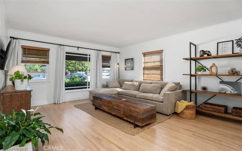 Living room with large windows to front garden