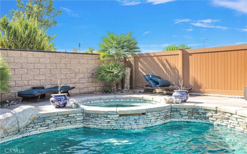 Fully Landscaped Back Yard with pool, spa and rock landscaping