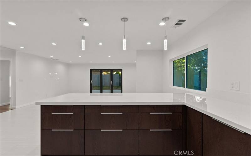 Kitchen area facing living room