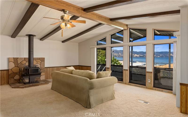 Living Room with standing wood stove.