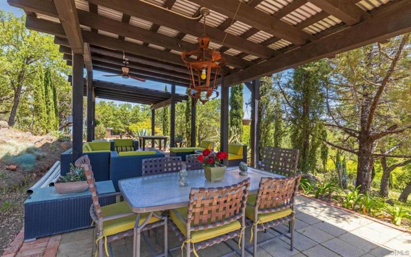 The Pavillion dining area, adorned with a rustic pendant light.