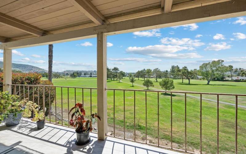 Sit down view of the golf course from just off the living room