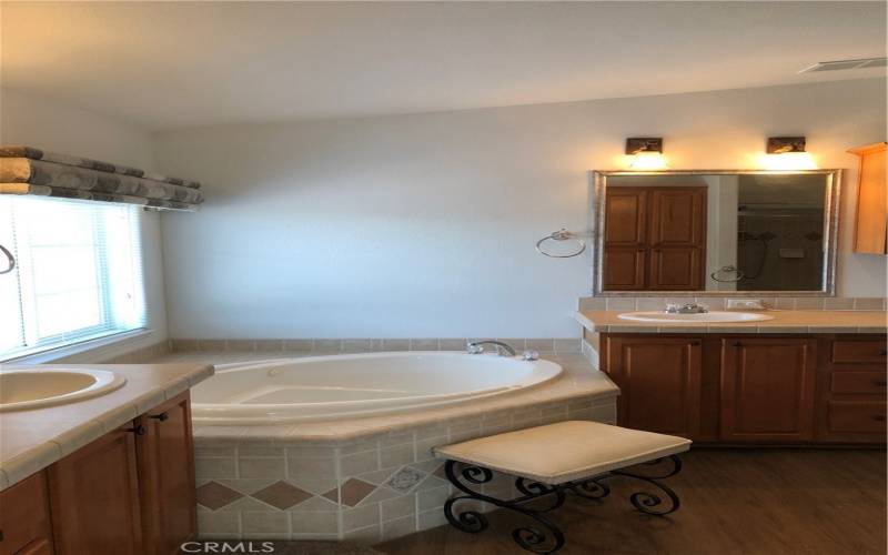 1st Primary Bath has 2 vanities, jetted tub and walk-in shower.