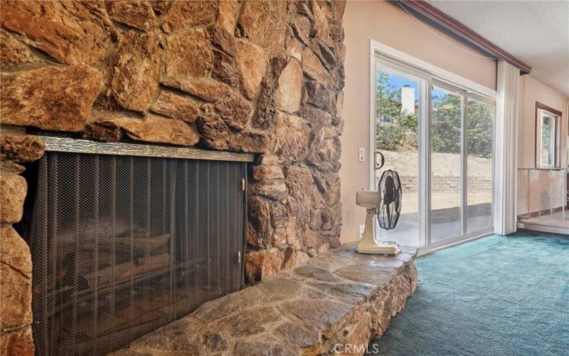 Beautiful rock fireplace in family room