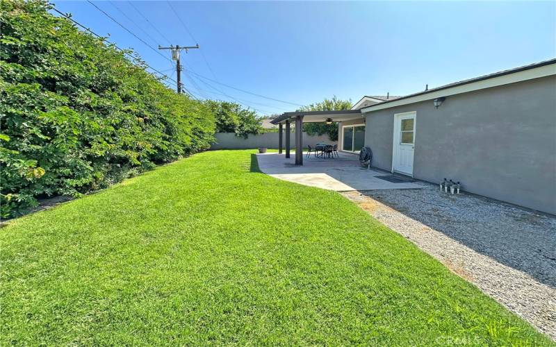 Irrigated backyard system for low maintenance care of beautiful outdoor space.