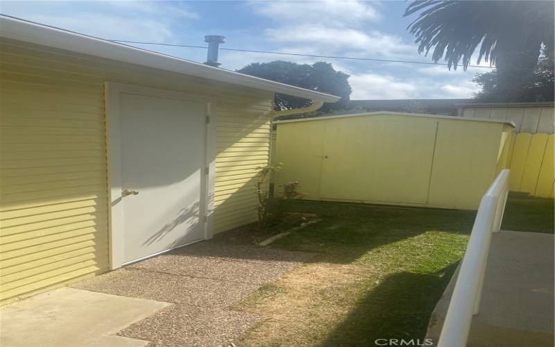 garage side door and shed