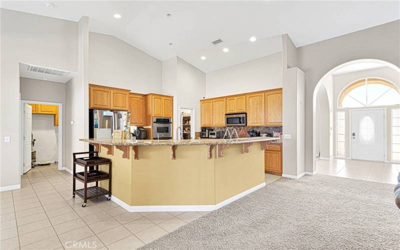 Breakfast bar area has plenty of seating space, and counters for buffet style service.