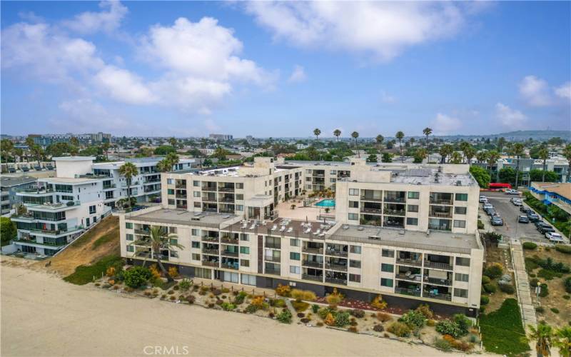 Beach side view towards building