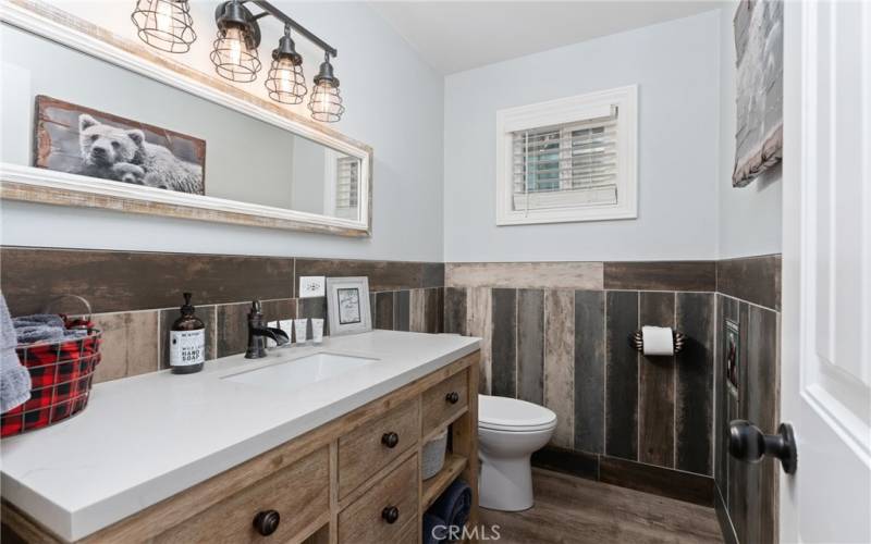 Upgraded bathroom with quartz counters