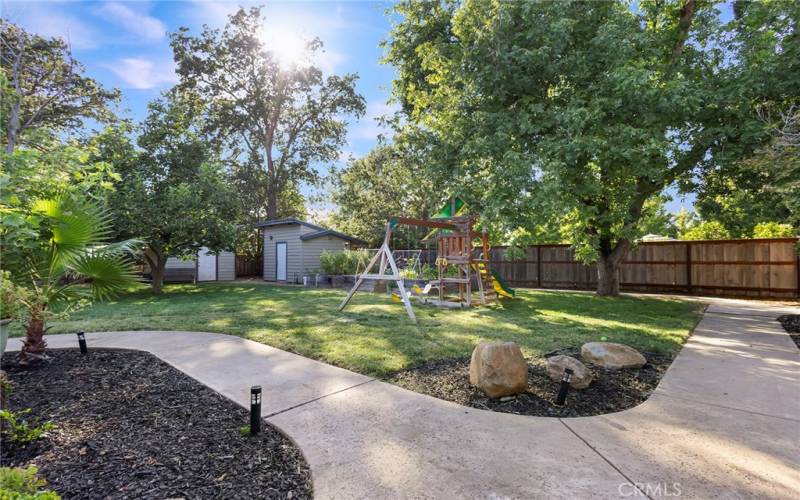 Walkway encircles the backyard, private walking path?