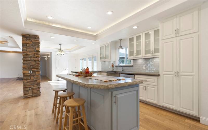 Great open floor plan has the kitchen opening up into the dinning area and the family room and living room