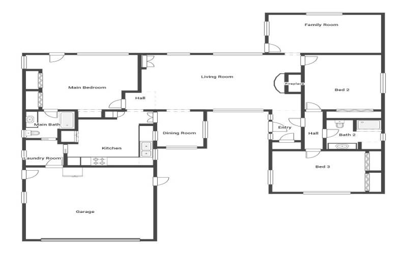 Fantastic custom floor plan with flexible living space options and the main bedroom/bath on one side and the other bedrooms bath on the other.