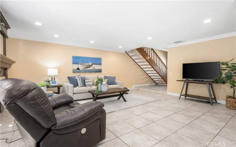 Spacious and inviting living room with a fireplace, perfect for entertaining