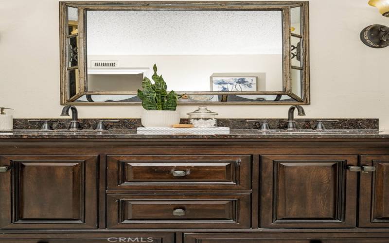 Spa-like vanity with double sinks and a touch of elegance