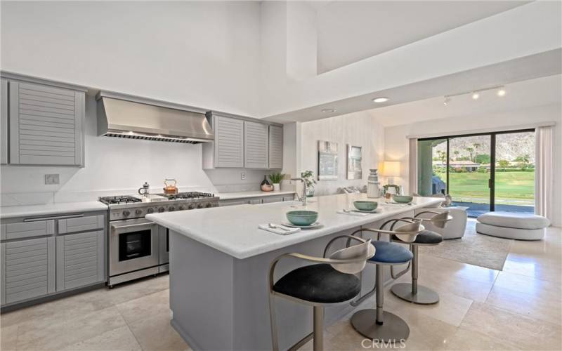 kitchen with 6 burner stove and grill