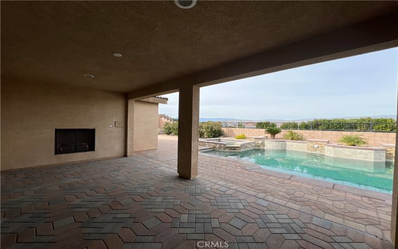 Exterior patio and fireplace