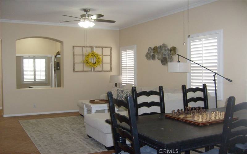 Dining & Living Room.

Plantation Shutters Throughout All Rooms and Patio Doors.