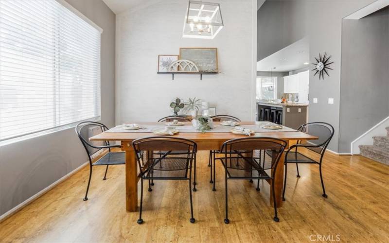 Dining room going into kitchen/family room combo