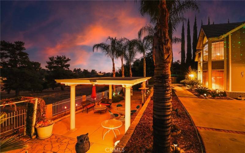 Twilight front patio area.