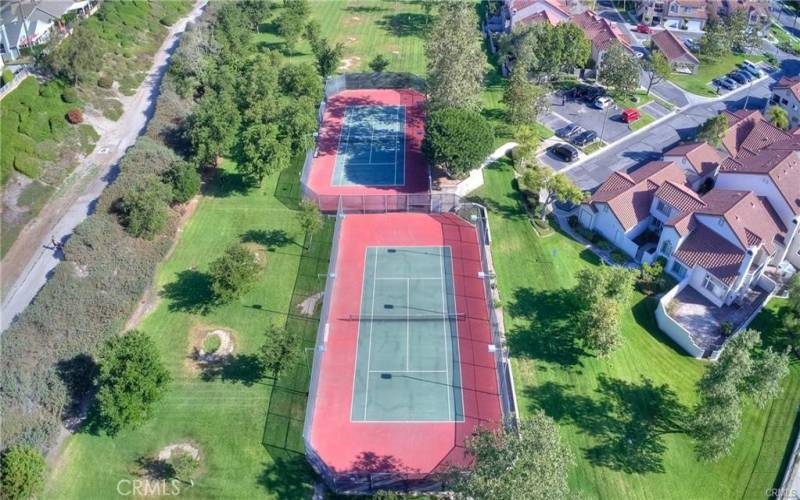 Arial view of the tennis courts.