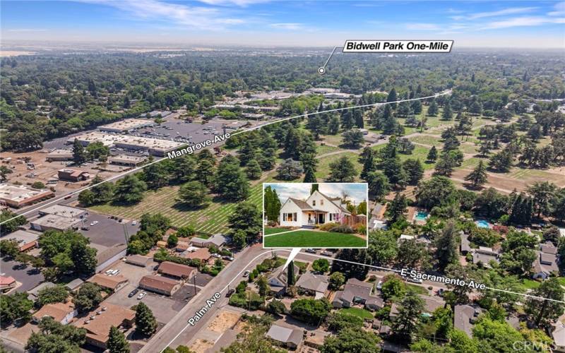 Another aerial view showing how close home is to Bidwell Park One-Mile.