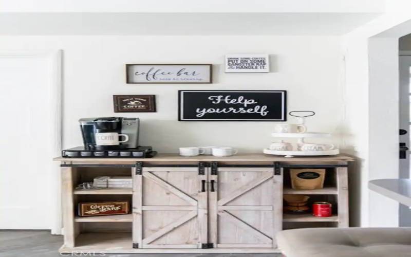 View of coffee bar near the kitchen and family room.