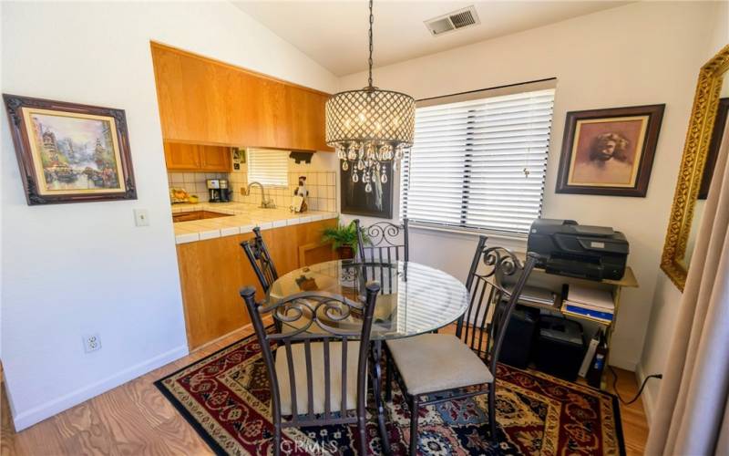 Dining area looking into kitchen