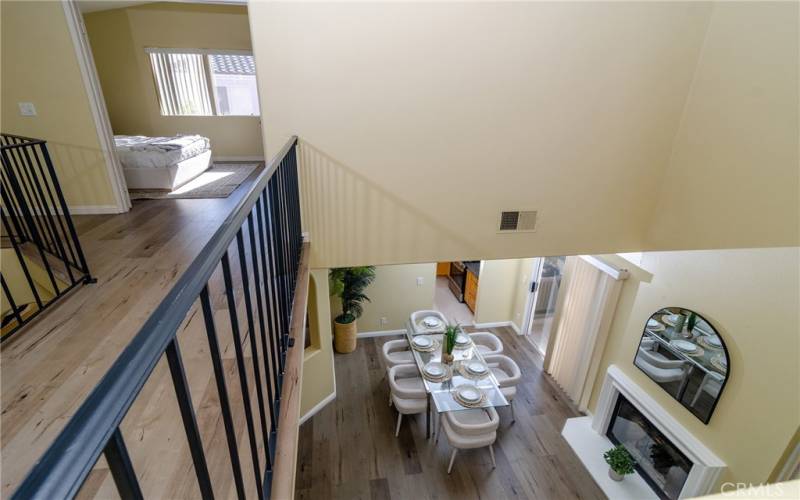 Upstairs overview to dining and living area