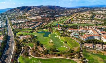 Yellow arrow is private entrance from Ritz Pointe Community onto the Golf Course.  Red Arrow is Monarch Beach Golf Links Clubhouse and Golf Course.  White Arrow is Waldorf Astoria Monarch Beach Resort and Club