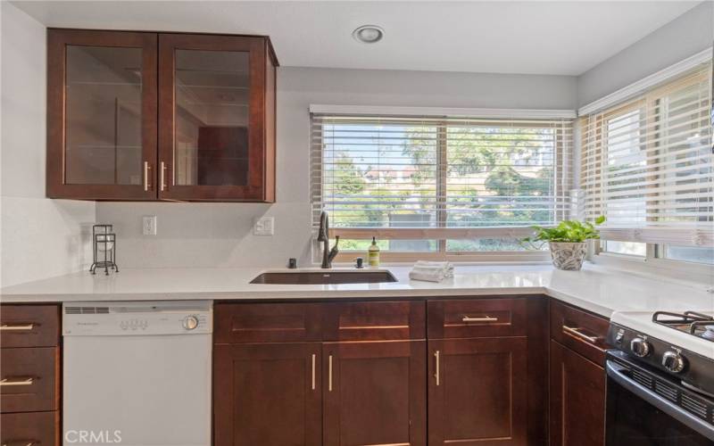 Kitchen overlooks greenbelt