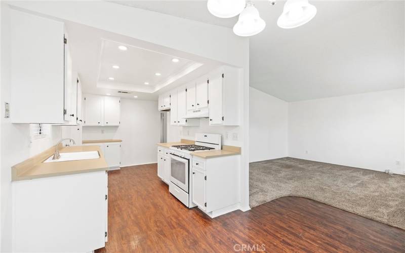 Kitchen with bright inset lighting