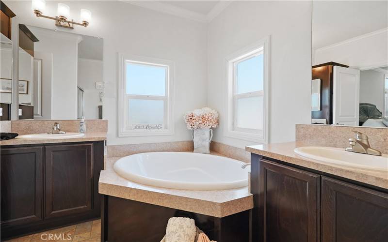 Primary Bathroom double sink and tub