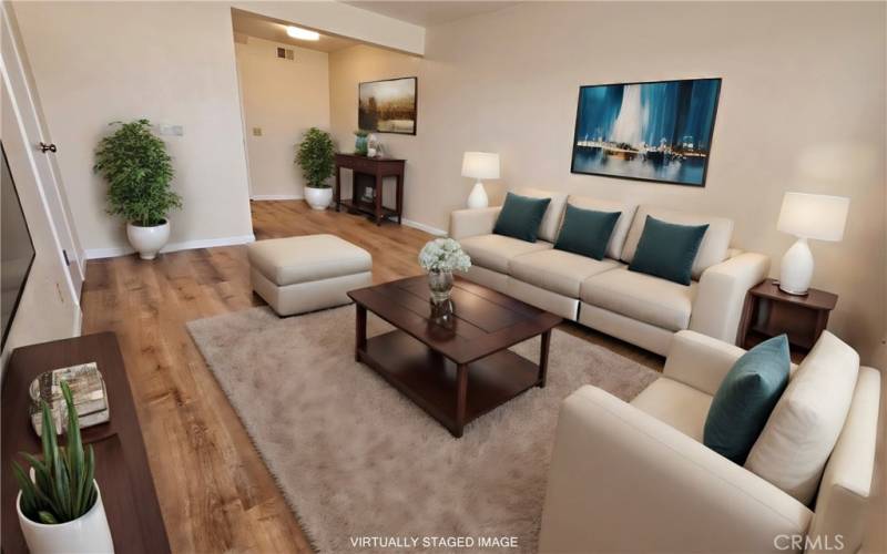 Virtually Staged Living Room & Dining Area