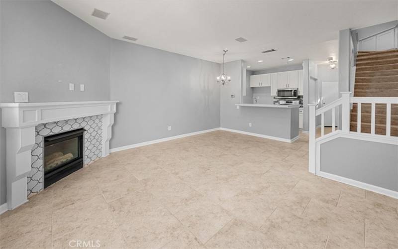 Living Room, Fireplace and staircase.