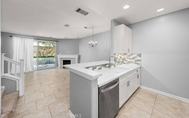 Kitchen Bar and Living Room