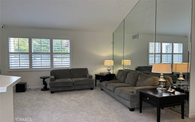 Large living area with fireplace with decor glass and gas logs