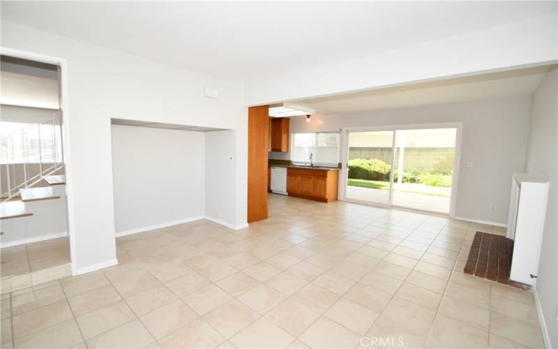 View of kitchen from family room.  Entertainment Center is strait ahead.