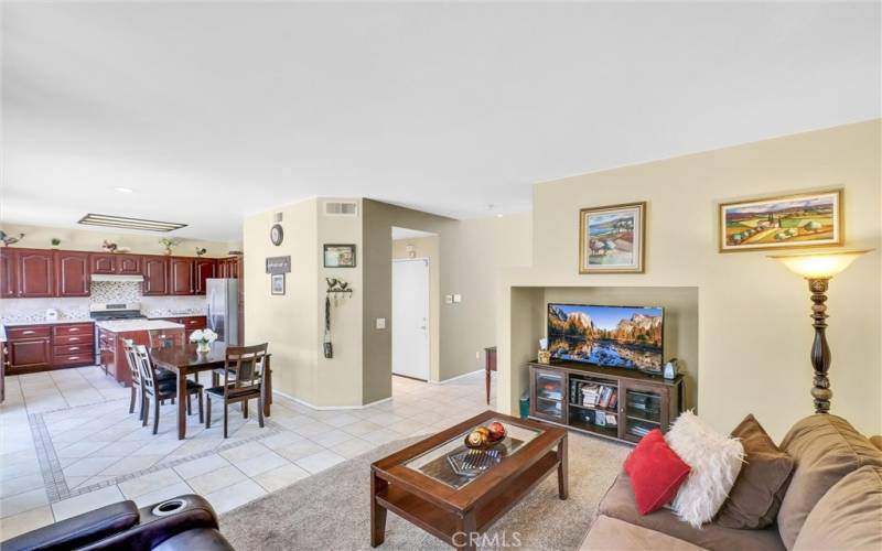 Kitchen and family room areas.