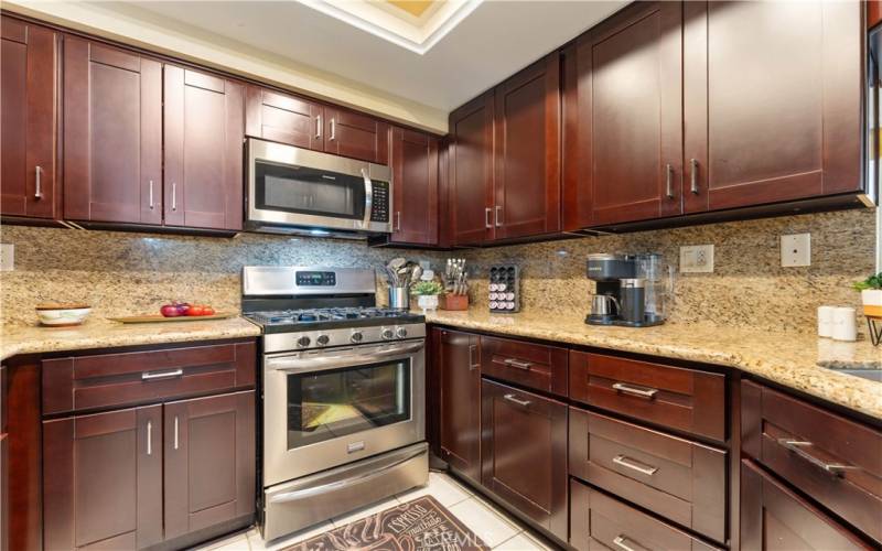 Elegant updated kitchen with shaker cabinets,