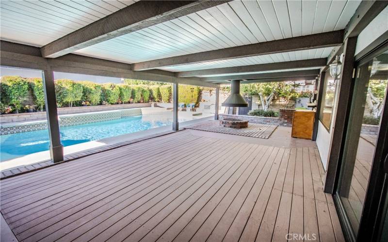 Outside covered patio.