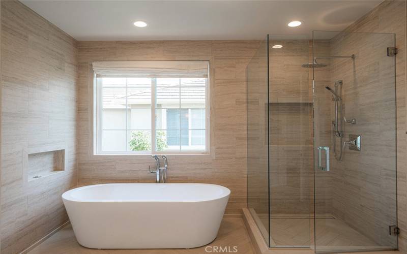 Walk-in shower and soaking tub