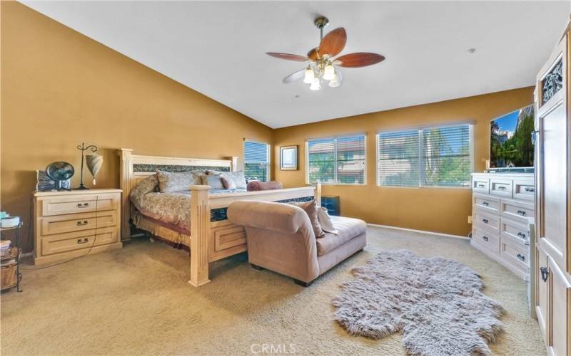 Master bedroom with high ceiling