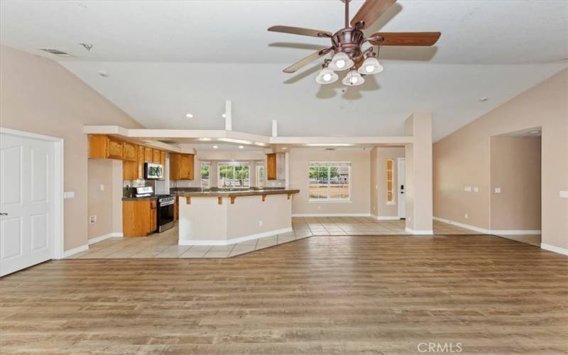 Th open kitchen has plenty of counter space too.