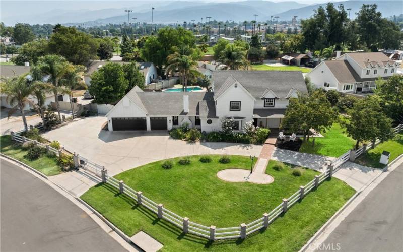 Drone shot of the front of the house.